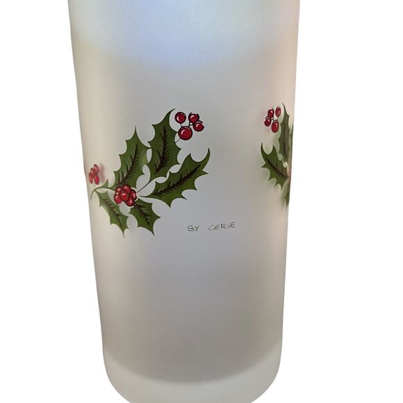 Set of 4 Cerve Frosted Holly Berry Christmas Holiday Highball Glasses - Picture 1 of 5